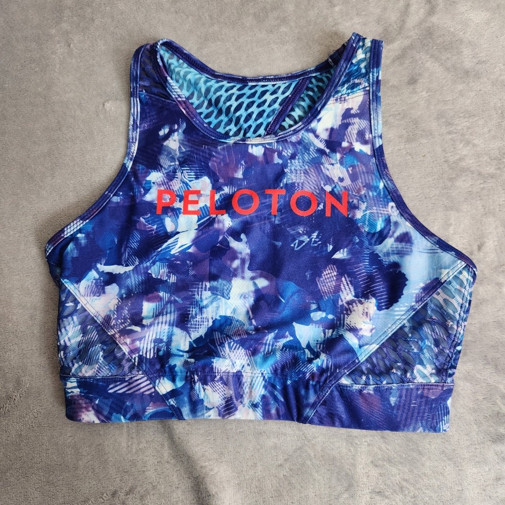 Peloton Womens Sports Bra Blue Moves High Neck Top S SMALL
